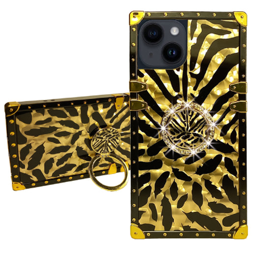 3D Feder Hülle für iPhone 15 Pro mit Ring Strass