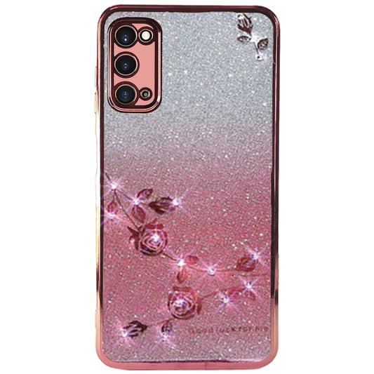 Hülle für Samsung Galaxy S20 5G mit Glitzer, Strass, Rose Pink